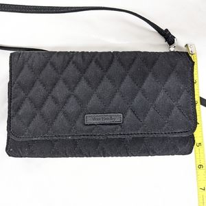 Vera Bradley quilted black wristlet/crossbody wallet.